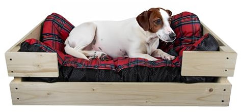Kistenkolli Altes Land Hundebett Rocky mit Kissen 80x50x21cm Hundekorb Tierbett Hundekissen Schlafplatz Vintage Hundesofa (Natur)