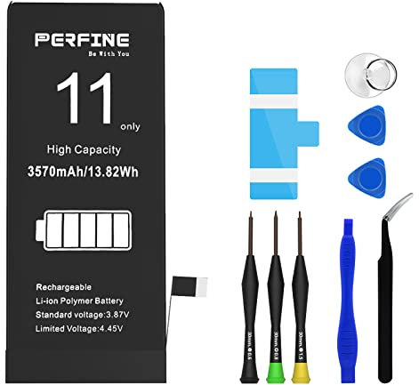 PERFINE Batería para iPhone 11 Pila de Repuesto A2111 A2221 A2223 3570 mAh con Kit de Herramientas de reparación