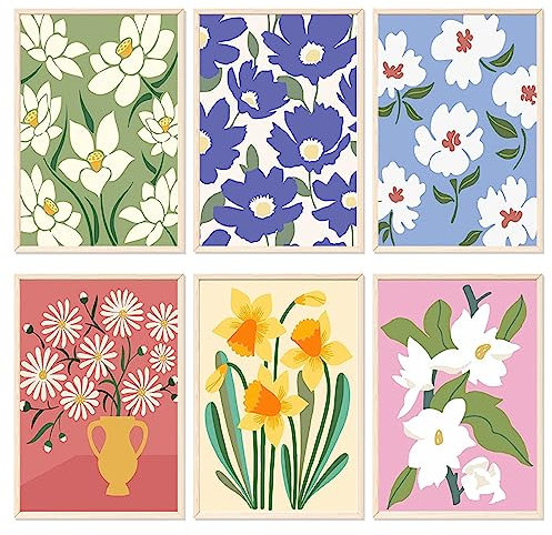YALKIN Lot de 6 kits de peinture par numéros pour adultes, peinture à l'huile acrylique facile par numéro, kit de peinture à l'aquarelle à fleurs sur toile sans cadre pour décoration murale