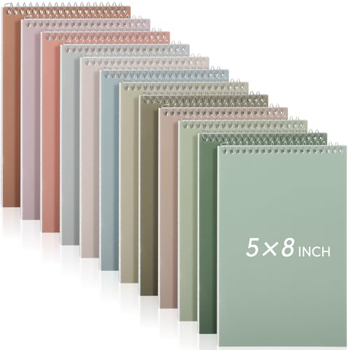 Fuutreo Spiralblock, 12,7 x 20,3 cm, oben gebunden, Büro, Steno-Buch, langlebig, spiralförmig, liniert, weißes Papier, 70 Blatt, mehrfarbige Einband für die Universität (dunkle Farbe)