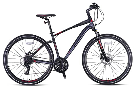 T&Y Trade 28 Zoll Alu Aluminium Damen Herren MTB Mountainbike Fahrrad Rad Bike 24 Gang Scheibenbremse KRN21-099 Schwarz Rot H16
