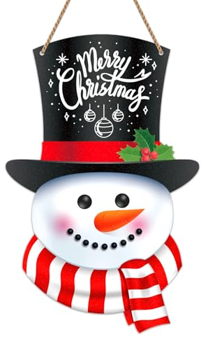 SICOHOME Letrero de muñeco de nieve de Feliz Navidad, decoración de puerta de Navidad, letrero de muñeco de nieve para puerta delantera, muñeco de nieve, letrero de bienvenida para puerta colgante