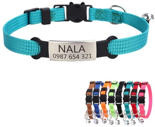 Personalisiert katzenhalsband mit Namen Telefonnummer Sicherheitsverschluss Glocke Dünn Weich Kitten Katzen Halsband für Junge Mädchen