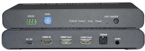 Bytecc HDMI 2.1 Splitter, 1 in 2 Out 8K, ARC, EDID, RS-232, HDCP2.3, HDMI 2.1, Audio Extractor, Compatible with Blu-Ray Player, DVD Player, Gaming Console, Laptop, Projector