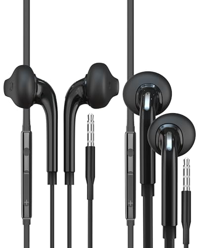 Écouteurs intra-auriculaires avec microphone (2 paquets) avec fil écouteurs 3,5 mm Jack Câble Headphones Gaming Earbuds Sport Casque Musique Compatible avec Samsung PC PS5 Compatible avec Huawei