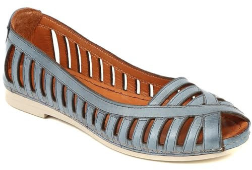 Pavers Women's Open Toe Ballet Flats in Denim Leather - Wide Fit Casual Shoes with Cut Out Details - Comfort Ladies Pump Footwear - Size UK 6 / EU 39