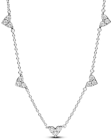 PANDORA Timeless Dreifachstein Herz Halskette aus Sterling Silber mit Zirkonia Steinen, Größe 45cm, 393160C01-45