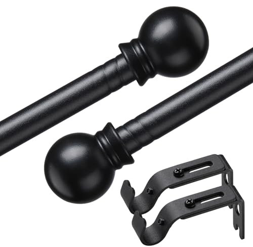Curtain Poles, Single Curtain Rods for Windows 76-152 cm, 1.6 cm Decorative Curtain Poles Set, Matte Black Splicing Metal Curtain Poles with Adjustable Brackets