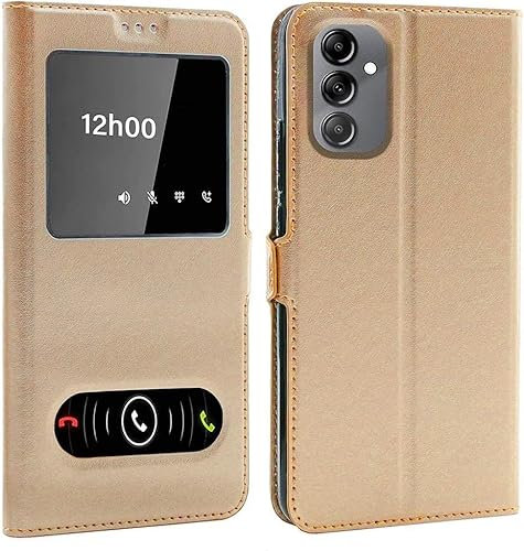CEKA TECH Coque pour Samsung Galaxy A25 (6,5 Pouces), Etui Housse avec FENETRES, Pochette Magnétique pour (Samsung A25) - Gold