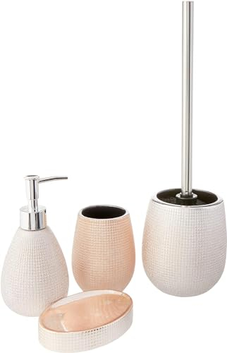 Avilia Kit de Accesorios de baño de cerámica Oro Rosado – Juego de baño de 4 Piezas, con dispensador de Purpurina, portacepillos de Dientes, jabonera, escobilla