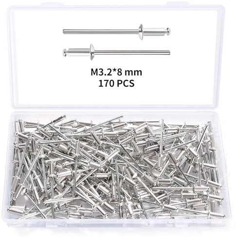 YIXISI 170 Stücke M3.2x8 mm Aluminium Blindnieten, Große Flansch Blindnieten, Dome Blind Nieten, für Metall Holz Aufbewahrungsbox Möbel Kunststoff
