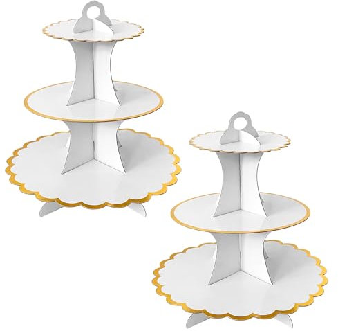 PYGHAP 2PCS White Round Tower 3 Tier Cupcake Stand - Cardboard Dessert Holder for Afternoon Tea, Birthdays, Parties, Baby Showers