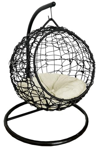 Home Republic Egg Chair Bohemian Rattan Weaving with Waterproof Cushion Cat,Swing Cat Bed Pet Hammock with for Small Cats Puppies Small Dogs, Black (Black)