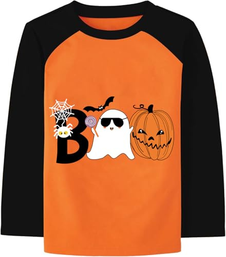 Boys Girls Halloween Tshirt Top Glow in The Dark Ghost Long Sleeve Shirts Boo Pumpkin Spider Bat Graphic Kids Toddler Clothes 3-4 Years