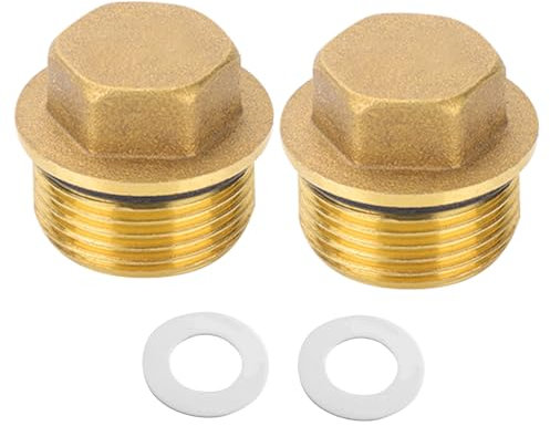 2 Stück Messing Stopfen - 1 Zoll Außengewinde Verschlussstopfen, Blindstopfen Rohr Endkappe mit Gummiring, für Rohranschluss Badezimmer, Heizung und Trinkwasseranlage Geeignet, Wassersysteme