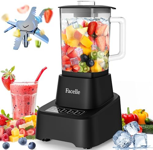 Facelle Blender mixeur, 1,6 L Verre Blender pour smoothies et shakes, Blender électrique avec écran tactile 3+P vitesses, brosse de nettoyage & lame amovible en acier inoxydable - Noir