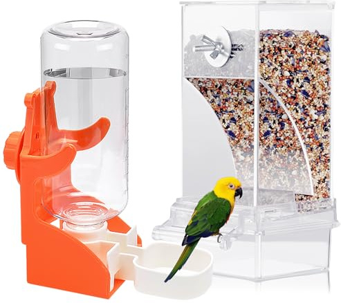 Distributeur automatique de nourriture pour oiseaux et perroquets - Mangeoire pour oiseaux avec fontaine à eau pour perruches, canaris, pinsons