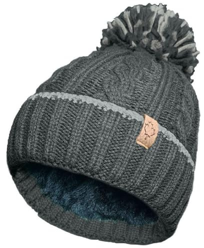 OnlyBee Warme Wintermütze für Herren, mit Bommel, mit gemütlichem Thermo-Teddy-Fleece gefüttert
