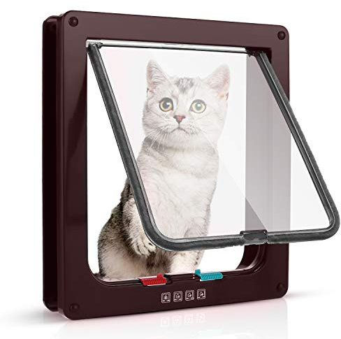 Sailnovo Katzenklappe - 4-Wege-Schaltmodus, Hervorragende Qualität - Wetterfeste Katzentür für Innen- und Außentüren, Ideal für Katzen und Kleine Hunde Braun 19 * 20 * 5,5cm