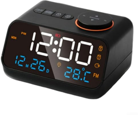 Hasaller Radio Clocks LED Alarm Clocks Radio Digital Alarm Clock Radios FM Radios A-larm Clock LED Temperature Display Ra-dio Clo-ck with Digital Calendar Temperature Humidity Sensor(Black)
