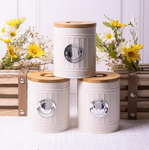 Maria`s Selection Cream Tea, Coffee Sugar Canister, tea coffee canister, Set of 3, Airtight Containers,