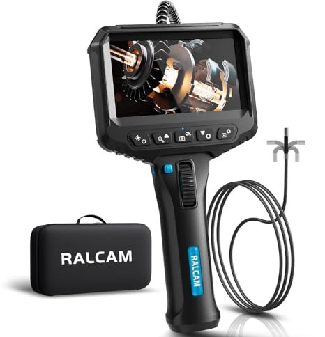 Ralcam 210° Two-Way Articulating Borescope with 4.3 Rotatable HD Screen – 6.2mm Semi-Rigid Industrial Endoscope Camera with LED Lights for Automotive & Aircraft Inspection