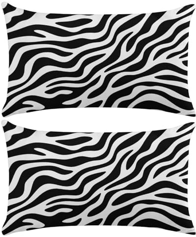 Kissenbezug 40x80 2et Set Kissenbezüge Schwarz und Weiß Dekokissen Sofakissen Leinen Zierkissen Couchkissen Deko Kissen Zebra Kissenhülle Dekorative für Schlafzimmer Wohnzimmer Balkon (XY197)