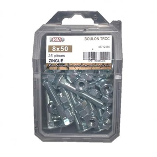 Boulon tête ronde collé carré (TRCC) Zingué - Coque de 25 pièces - 6 x 60 mm- Vendu par 4
