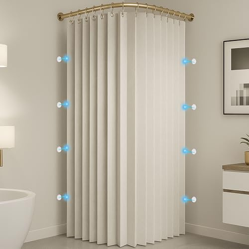 Momooda Duschvorhang Anti Schimmel, Beige, 200x200cm | Wasserdicht Magnet mit Haken, Faltbarer Duschvorhang Textil Waschbar für die Badewanne, Eckduschvorhang, 230 g/m