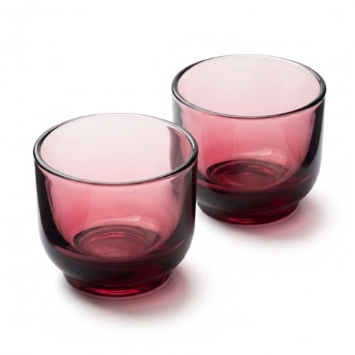 Fellow Pirch Cortado Glasses 4.5 oz, Set of 2, Weighted Espresso Cups | Curved Interior for Latte Art, Dishwasher and Microwave Safe, Soda Lime Coffee Glasses for Flat White and Tea, Garnet Colour
