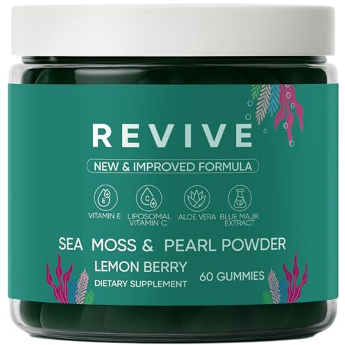 Balmbare Revive Gummies for Hair Loss - Sea Moss Gummies with Vitamin C, Vitamin E, Aloe Vera, Pearl Powder Supports Faster Hair Growth, Stronger Nails, Extra Strength - 60 Count (1)