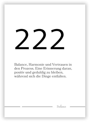 Druck-Palast Spirituelle Engelszahl 222 Balance Poster - 50x70cm - Kunstdruck - Wohnzimmer Büro - Modern Minimalistisch - Hochwertiger Druck