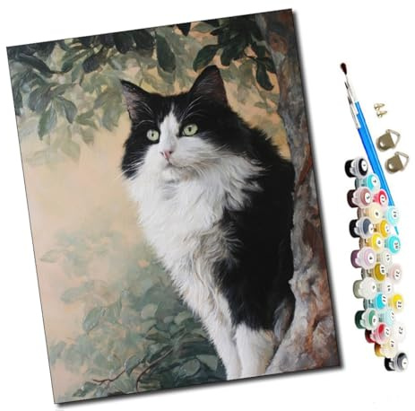 WMZPOY Peinture par Numéro Adulte Chat noir et blanc sous l'arbre 40x50cm Bricolage Tableau Peindre par Nombre pour Enfants Jouets à peindre, cadeaux peints à la mainHome Decor