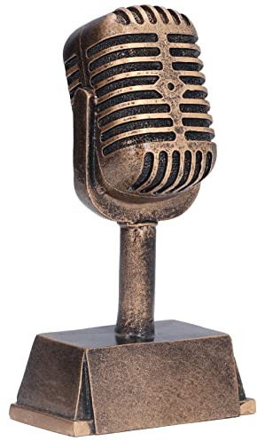Buachois Microphone Trophy, Retro Resin Music Microphone Props, Tabletop Ornament Decorative Karaoke Party Award Props for Home and Party