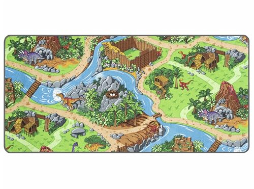 Primaflor Interaktiver Kinderteppich - 95 x 133 cm, Dino, Made in Europe mit Straßenmotiv, Hochwertiger Straßen-Teppich für Kinderzimmer, für Jungen & Mädchen