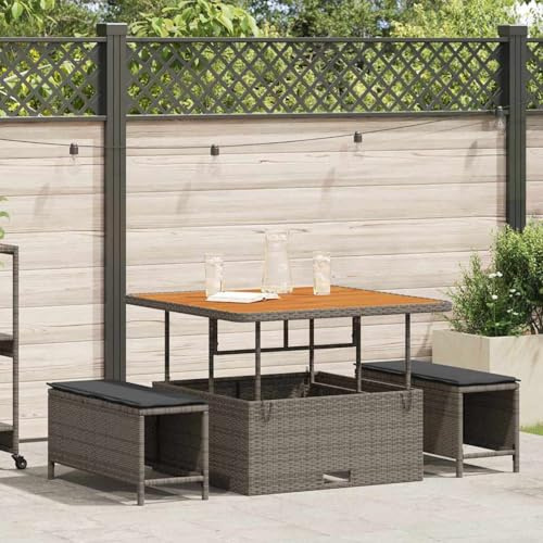 ATOMSTACK MAKER HOMELEN Moderne Garten ESSTISCHSET GRAU Poly-Rattan WETTERFEST + KOMFORTABLE SITZMÖGLICHKEITEN + 2-Personen-AUßENMOBILAR + AKAZIENHOLZ UND STAHLRAHMEN + FÜR TERRASSE Garten Patio
