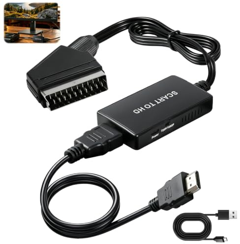 Scart to HDMI Converter Cable, 1080P/720P HD Scart HDMI Adapter HDMI Cable | Converter for TV Universal Scart in HDMI Out for DVD Player VHS STB Sky PS2 Xbox to Display on Modern HDTV Monitor Projector