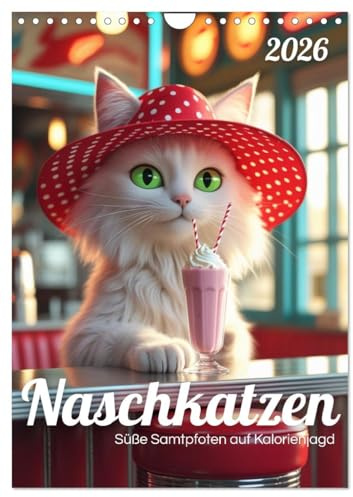 Naschkatzen – Süße Samtpfoten auf Kalorienjagd (Wandkalender 2026 DIN A4 hoch), CALVENDO Monatskalender: Mit viel Charme und einem Augenzwinkern ... Liebe zu Katzen und Süßem. (CALVENDO Tiere)