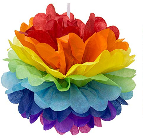 Creativery 1 Papier Pompon 35cm NEU (Regenbogen/Rainbow/bunt) // Pompoms Bommel Kugel Seidenpapier Pom Pom Deko Hängedeko Raumdeko Blumen