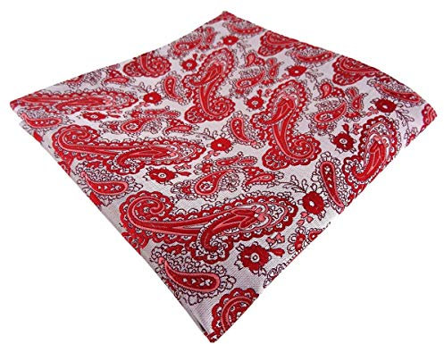 TigerTie Designer Einstecktuch in rot silber Paisley gemustert - Größe 30 x 30 cm