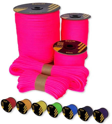 EdcX Paracord 4 mm, 35+ Volltonfarben (10 m, 15 m, 30 m, 50 m, 100 m, 300 m) | Ideal zum Basteln, Camping, Outdoor | 100% Nylonseil 4 mm| Taktische Schnur 550 Typ III (Sofit Pink, 15 m)