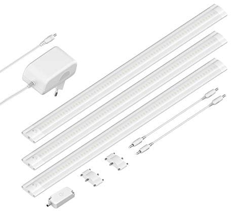 ledscom.de LED Unterbau-Leuchte SIRIS weiß matt mit Touch-Dimmer, flach, je 50cm, je 531lm, warm-weiß, 3er Set