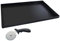 FMprofessional Pizzablech-Set, eckige Pizzaform 60x40 cm ideal für Pizzen,Pizzaschneider aus Edelstahl, Backblech aus Blaublech, hochwertiges Set (Farbe: Schwarz, Silber), Menge: 1 x 2er Set