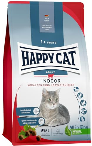 Happy Cat Indoor Adult Rind Wohnungskatze Probiergröße, 300 g, Probiergröße | Indoor-Trockenfutter mit Voralpen-Rind für Wohnungskatzen ab 12 Monaten, 86 % tierisches Protein, mit Ballaststoffen
