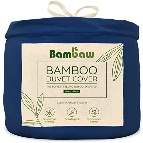 Bambaw Bambus Bettbezug 220x240 cm, atmungsaktive Bettwäsche für Allergiker, weicher, umweltfreundlicher und kühlende Sommer Bettbezug, 100% Bambusfasern (Marineblau)