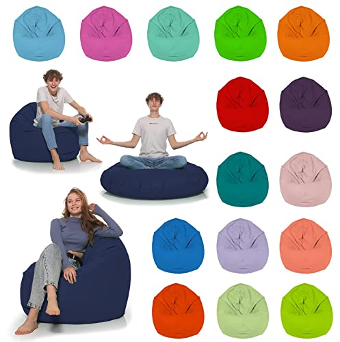 HomeIdeal - Sitzsack 2-in-1 Funktionen Bodenkissen für Erwachsene & Kinder - Gaming oder Entspannen - Indoor & Outdoor da er Wasserfest ist - mit EPS Perlen (Marineblau, 125 cm Durchmesser)