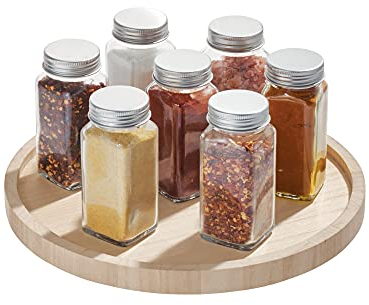iDesign Plato giratorio para la cocina, bandeja giratoria para especias de madera de paulownia, versátil organizador de cocina con el borde elevado para estantería o armario, beige