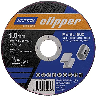 Norton Clipper Trennscheibe für Stahl/INOX 125x1,0x22,23 mm 100 Stück im Eimer