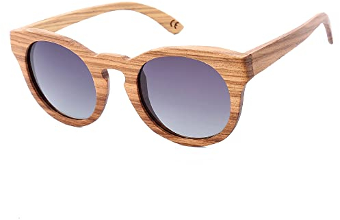 Mini Tree Sonnenbrille Holz Herren Polarisiert Verspiegelt Handgefertigte Cat.3 Floating Retro Rund Sun Brille für Damen UV400 Schutz (Holzrahmen Schwarz Linse)