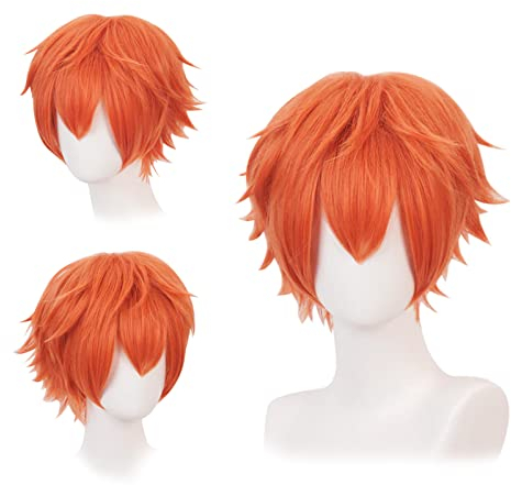 Gairyan Perücke Dunkelorange Perücke Damen Unisex Anime Cosplay Wig Kurze Synthetische Perücke Frauen Herren Gerade Perücken Halloween Perücke Karneval Kostüm Themen Party Kostüm